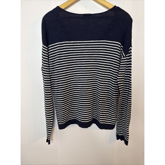 GAP Womens Sweater Navy Blue White Stripe Pullover Preppy Nautical Americana - Picture 7 of 9